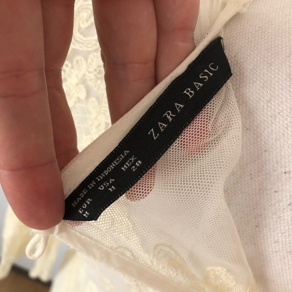 Zara Ivory Lace Long Sleeve Midi Dress Sz Medium - Picture 7 of 9